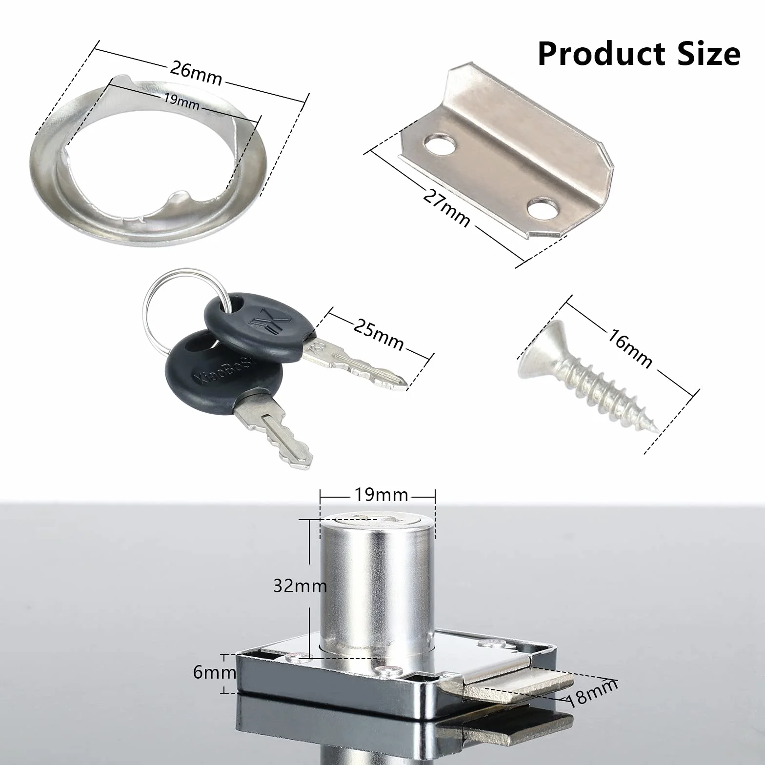 Juegos de cerraduras de armario de 32 mm con llaves universales, cerradura de leva para muebles