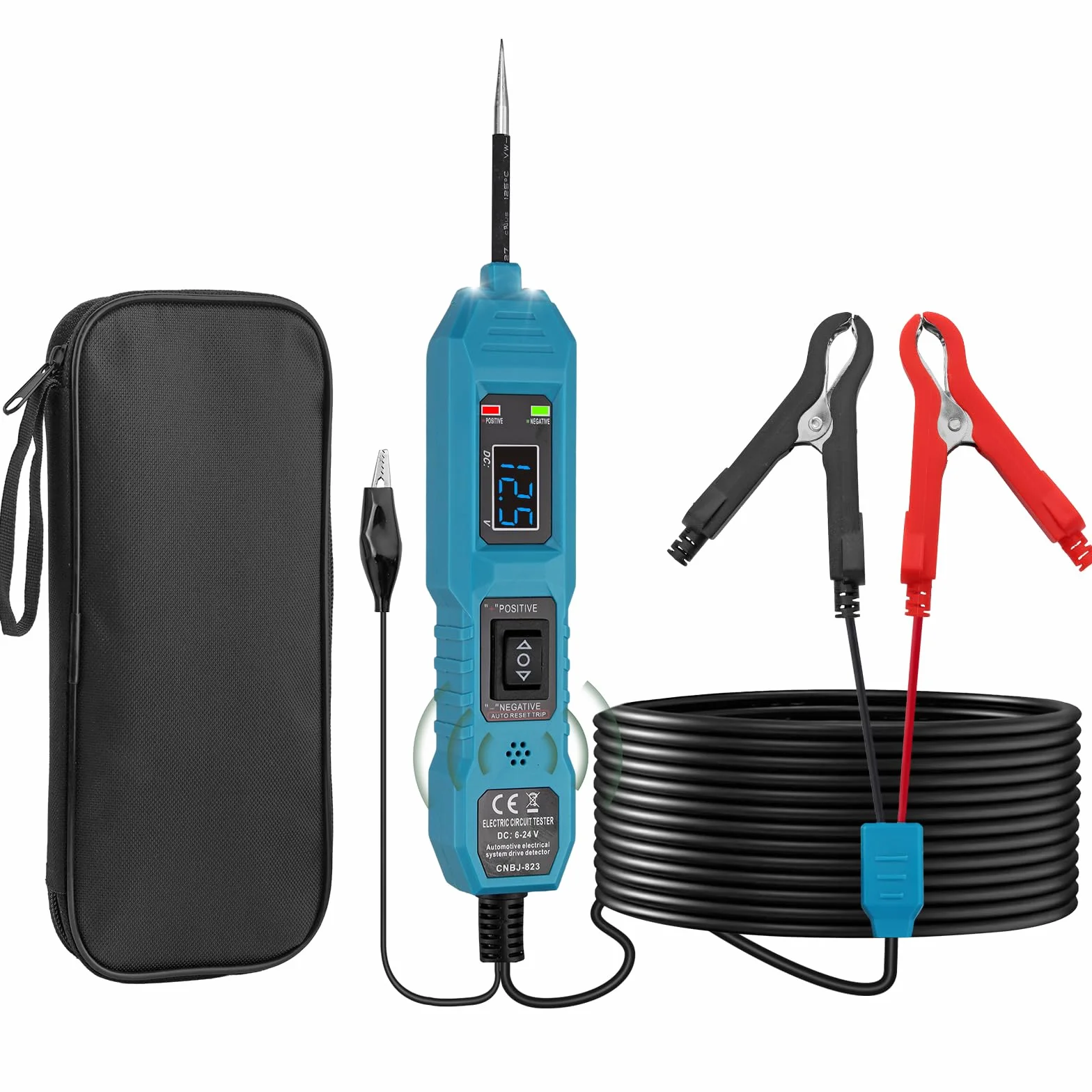 EYPINS 6-36V Probador de Circuitos Automotriz, Comprobador de Corriente y Fusibles Coche con Pinzas de Cocodrilo, Pantalla LCD, Cable 4.5m