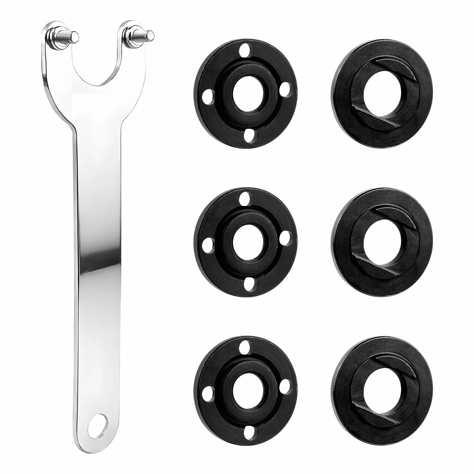 7 Pcs Llave Amoladora Angular, 140 mm Tuercas Llave de ángulo de Brida, incluye 6 Tuercas de Amoladora Angular Bridas de Metal, Llave de Amoladoras Angulares