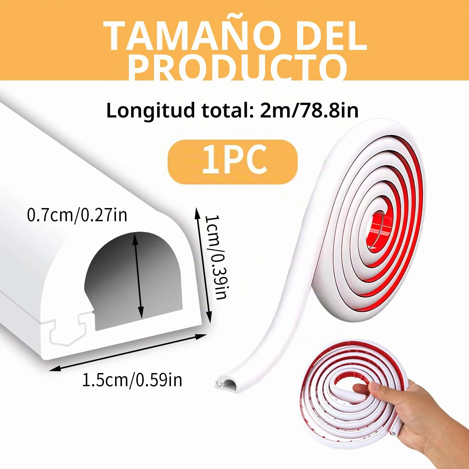 Canaleta para Cables Adhesiva de Pared 2 Metros, Protector de Cables Flexible PC, 10x10mm, Blanco