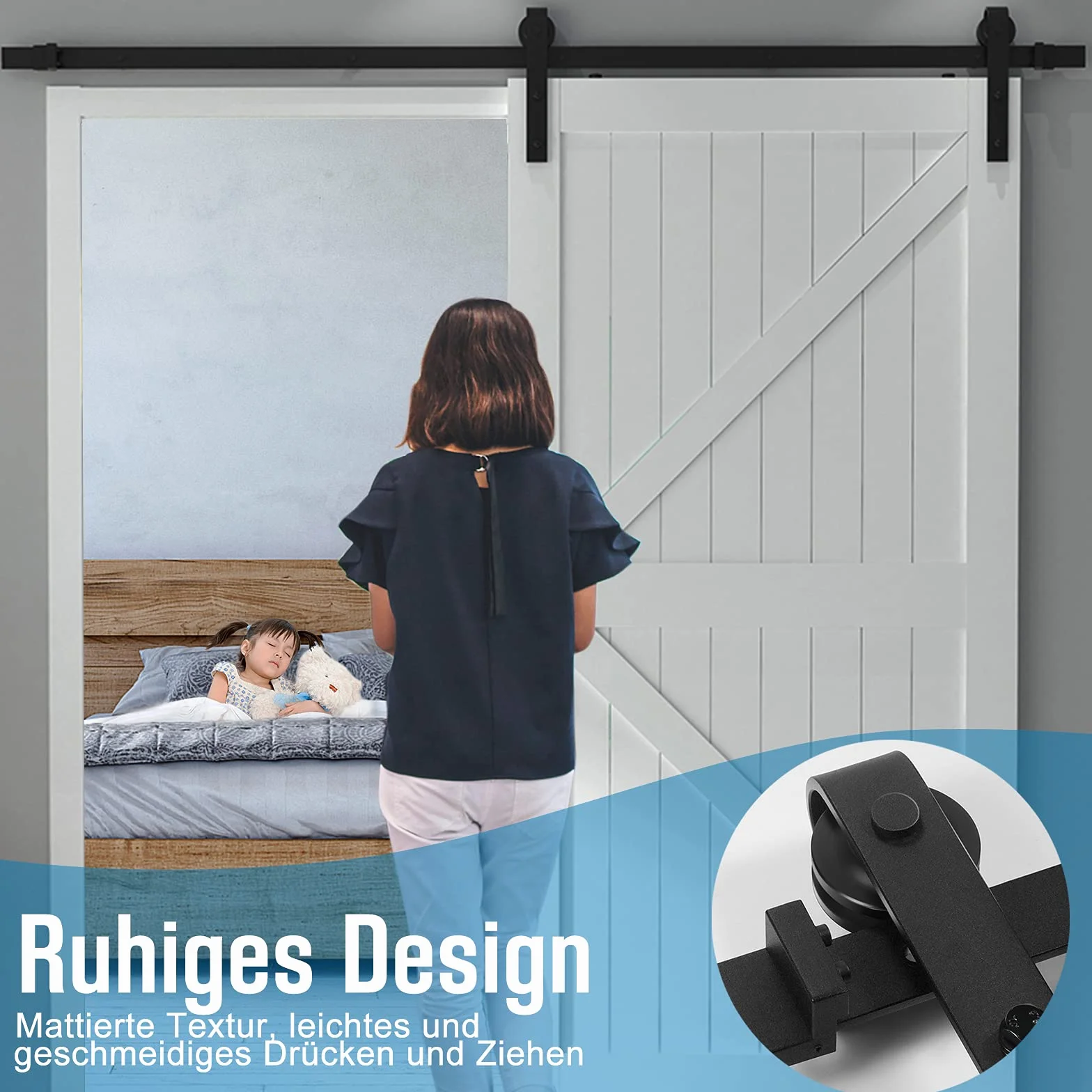 UISEBRT Kit de rieles para puerta corrediza de granero de 366 cm, de acero al carbono, para puerta de granero, armario, riel deslizante, juego de rieles para colgar, color negro