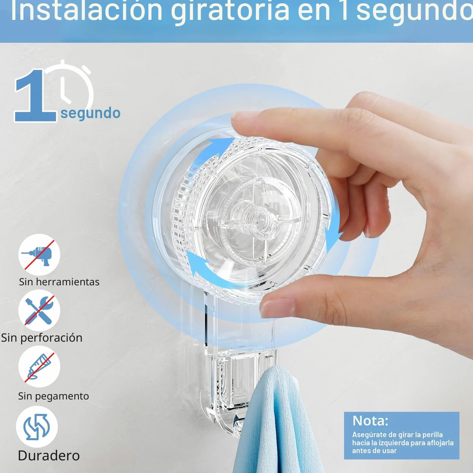 Luxear Ganchos Ventosa de Baño para Toallas 6 Piezas Colgador Ventosa | Perchero Ventosa Giratorio para Toallas Albornoz, Percha Resistentes para Cocina Baño Pared Azulejos Vidrio, Transparente