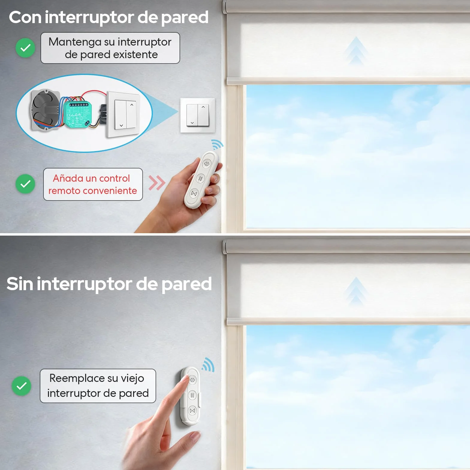 LoraTap Interruptor de Persiana, Receptor Módulo de Relé Inalámbrica con Mando a Distancia RF, Transmisor de Radio 868 MHz, Cortina