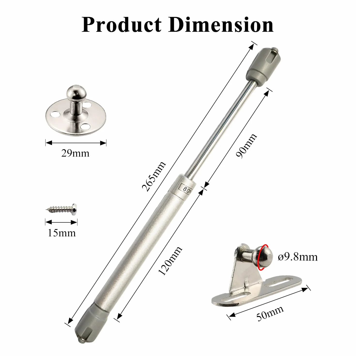 Amortiguador de Gas para Puertas Elevables 80N 8kg, 4 Piezas, Muelles de Gas para Muebles de Cocina