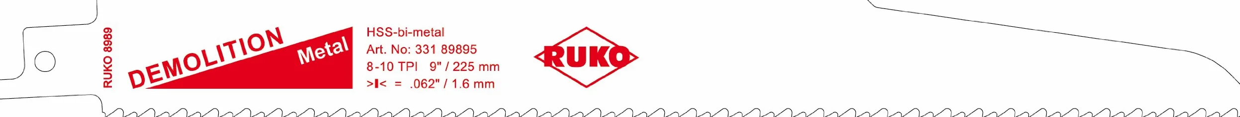 RUKO 33189895 - Pack de 5 sierras de sable bimetal con vástago universal 1/2", para metal y madera, 225 mm (Equivalencia Bosch S 1120 CF)