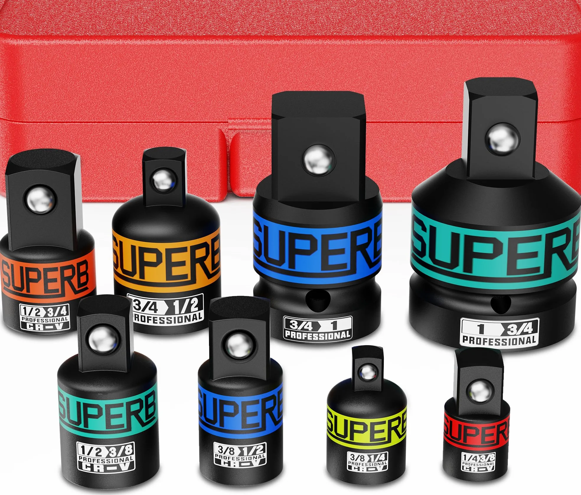 Juego de 8 Adaptadores de Vaso, Adaptadores para Llave de Vaso 1/4" 3/8" 1/2" 3/4" 1", Reductores de Vasos de Impacto para Reparaciones Mecánicas y Automoción