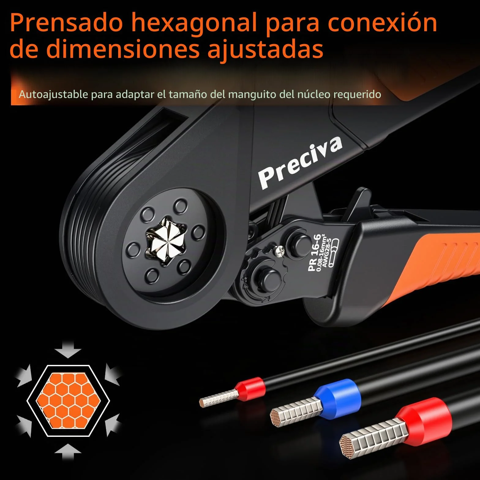 Herramienta de crimpado hexagonal, terminales de cable ajustables de 0,08 a 16 mm², herramienta de crimpado eléctrica, kit para electricistas de uso industrial y bricolaje