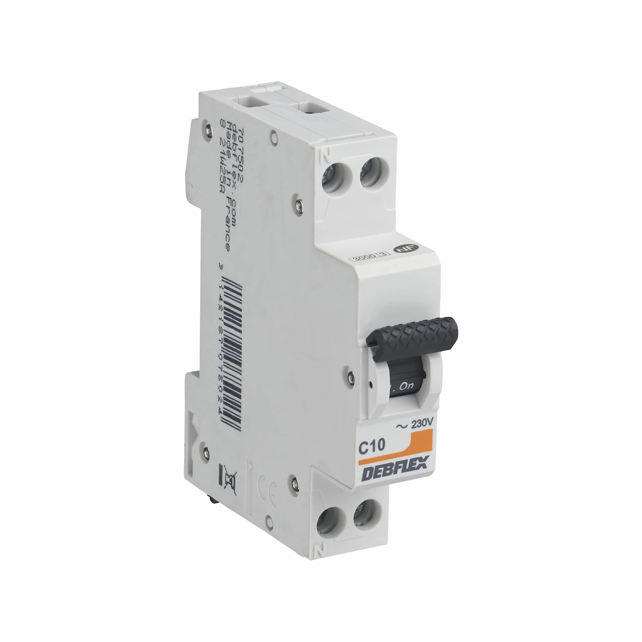 DEBFLEX Disyuntor 10A Fase + Neutro 3KA Módulo Cortocircuitos Certificado NF Gris