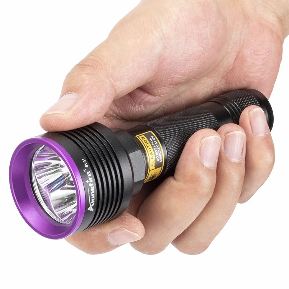 Alonefire SV41 Linterna UV 10W 395nm Profesional Potente Recargable USB Ultravioleta Luz Negra Detector de Orina para Resina, Pesca, Escorpión, Minerales con Gafas Protectoras UV, Batería, Cargador