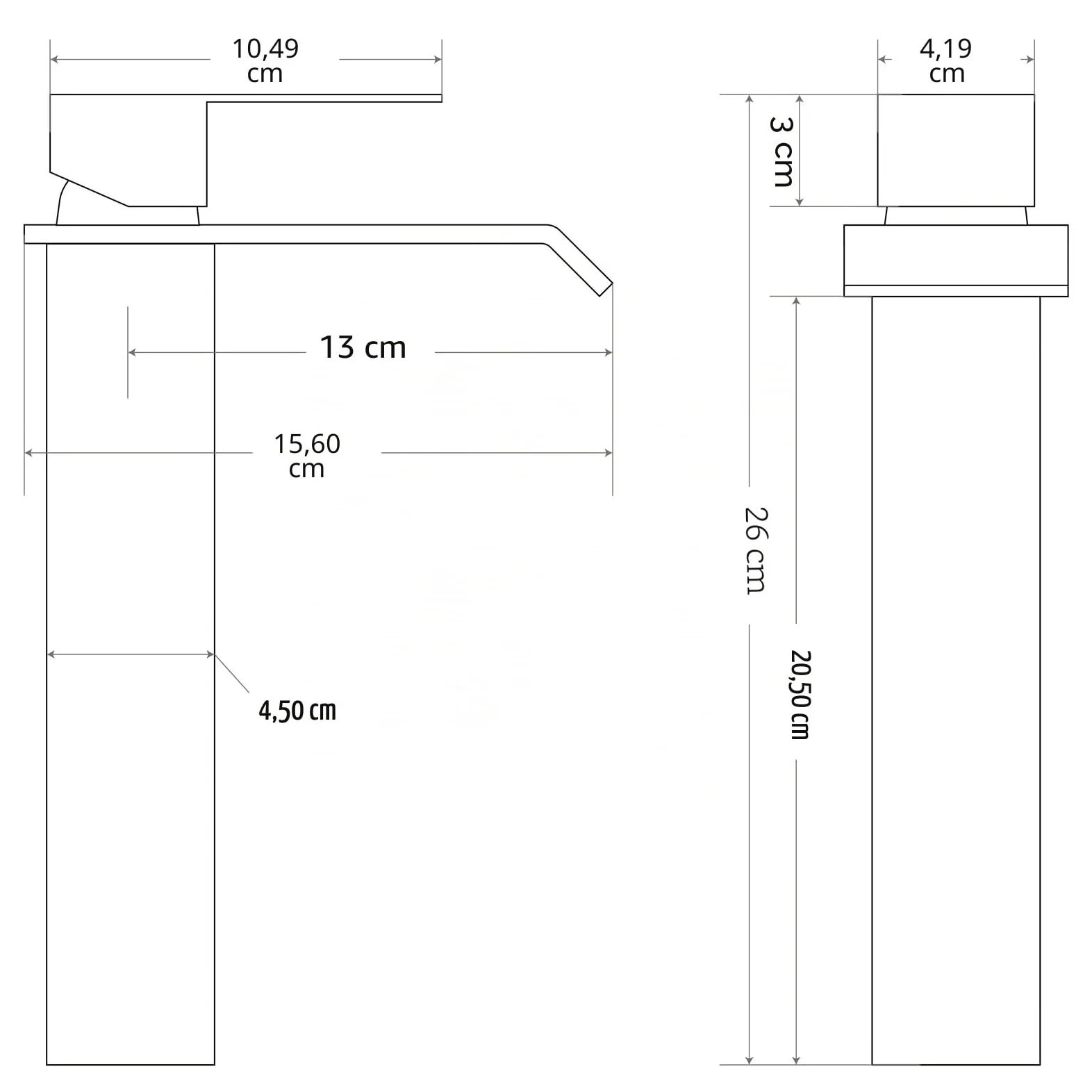 PHASAT Grifo de Baño Alto Cascada Grifo de Lavabo con Caño de 205mm de Altura, Mezclador Monomando Lavabo PTMP19W
