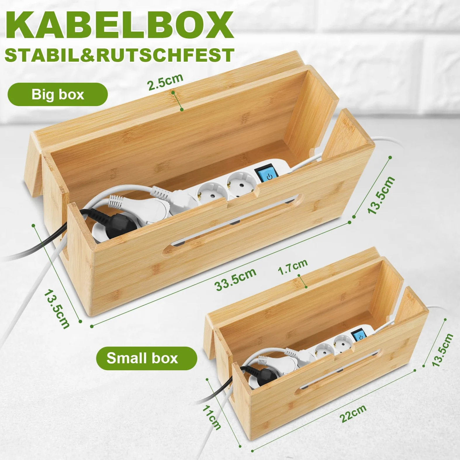 Caja de cables de madera [juego de 2 | grande y pequeño] de bambú sostenible – Caja de gestión de cables para ocultar cables enredados – Caja de enchufe colector de cables, caja organizador