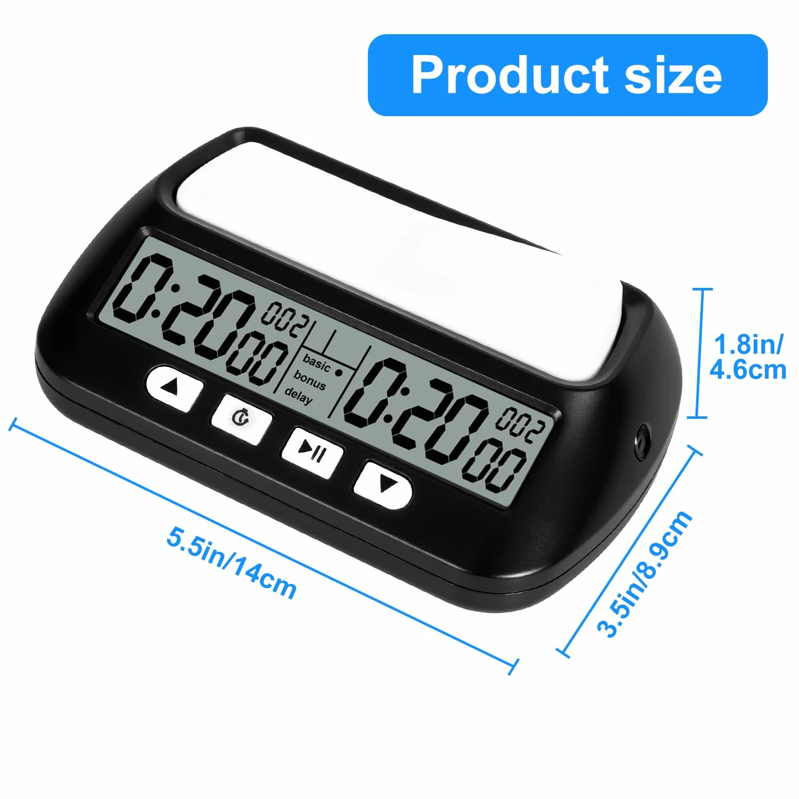 USHOP Reloj de ajedrez Profesional​​,Reloj ajedrez​​ con Digital Multifuncional Pantalla​​ – Cuenta Regresiva/Bono/delay,Control de 4 Botones​​,diseño competitivo​​ para torneos y Juegos de Mesa