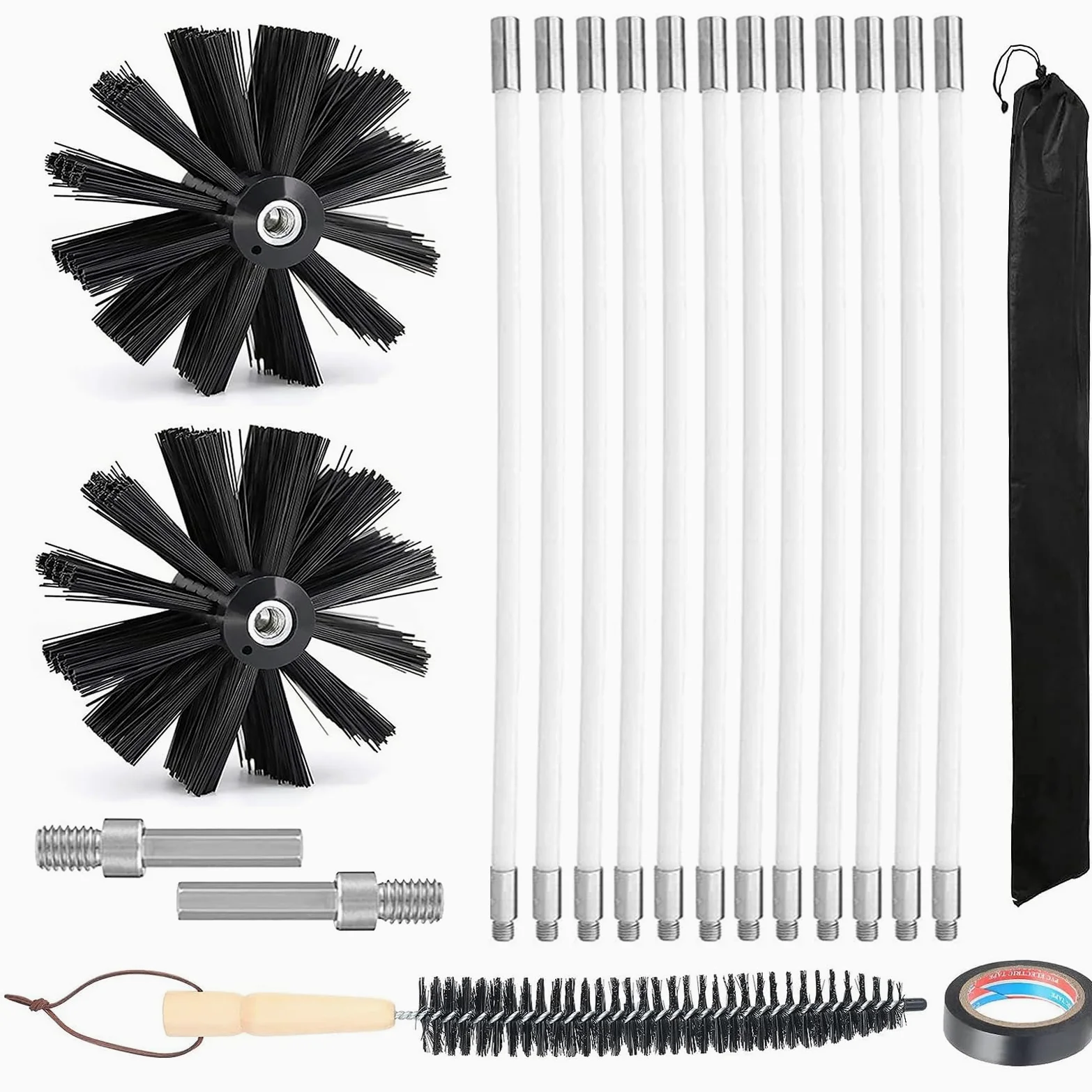 Cepillo De Chimenea Kit, Cepillo Limpieza Chimenea con 12 Varillas 2 Cabezales Cepillo Kit Deshollinador,Diámetro 200 mm,para Chimenea Secadora alcantarillado Campana de Humos
