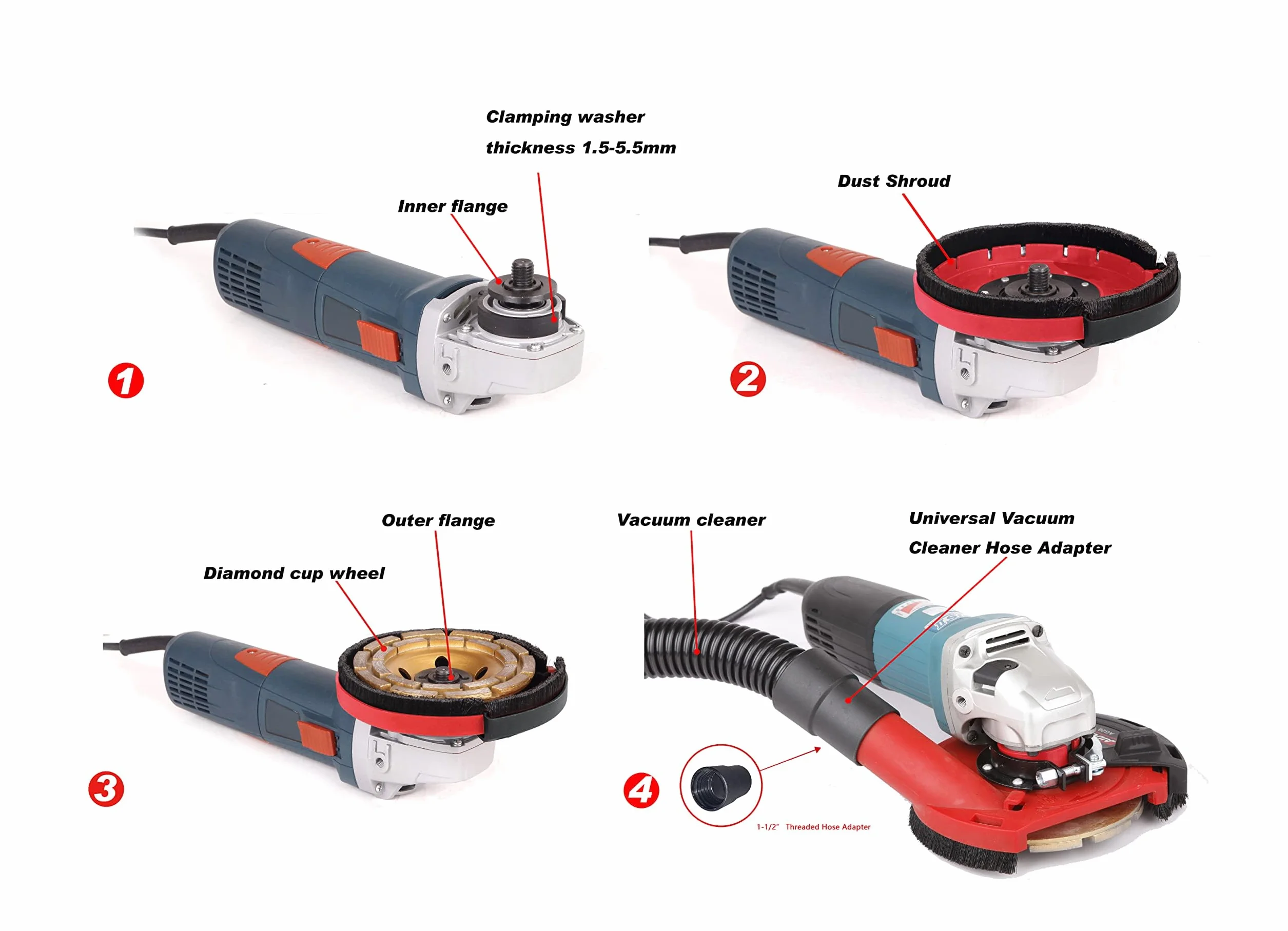 Recoge Polvo Amoladora de 125 mm con Cubierta Antipolvo para Hormigón - Kit Completo para un Trabajo Impecable