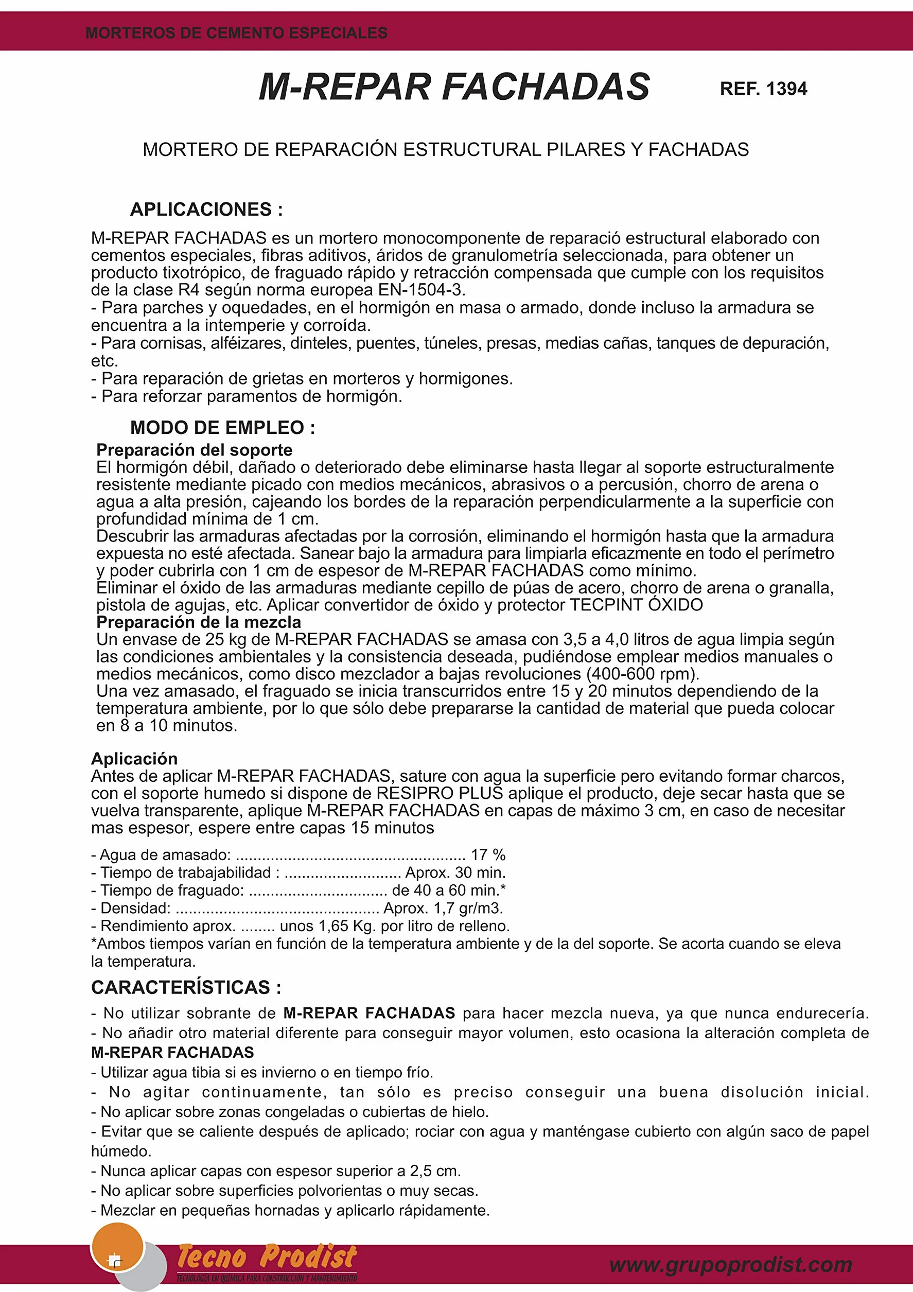 Mortero estructural M-REPAR FACHADAS 10 kg para reparaciones de fachadas, cornisas, pilares