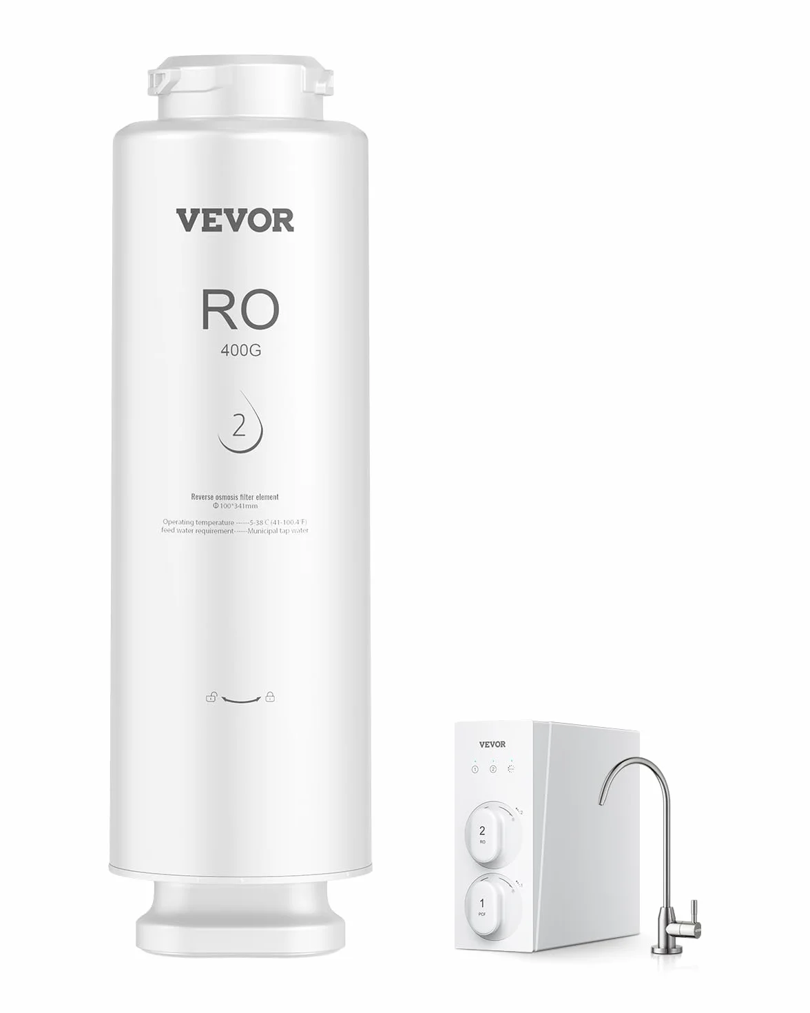 VEVOR Sistema de Ósmosis Inversa 9 Etapas 400 GPD, Cartucho de Filtro RO 24 Meses, Reduce Plomo Cloro Óxido, Compatible Fregadero SS-002 Φ 100 x 341 mm