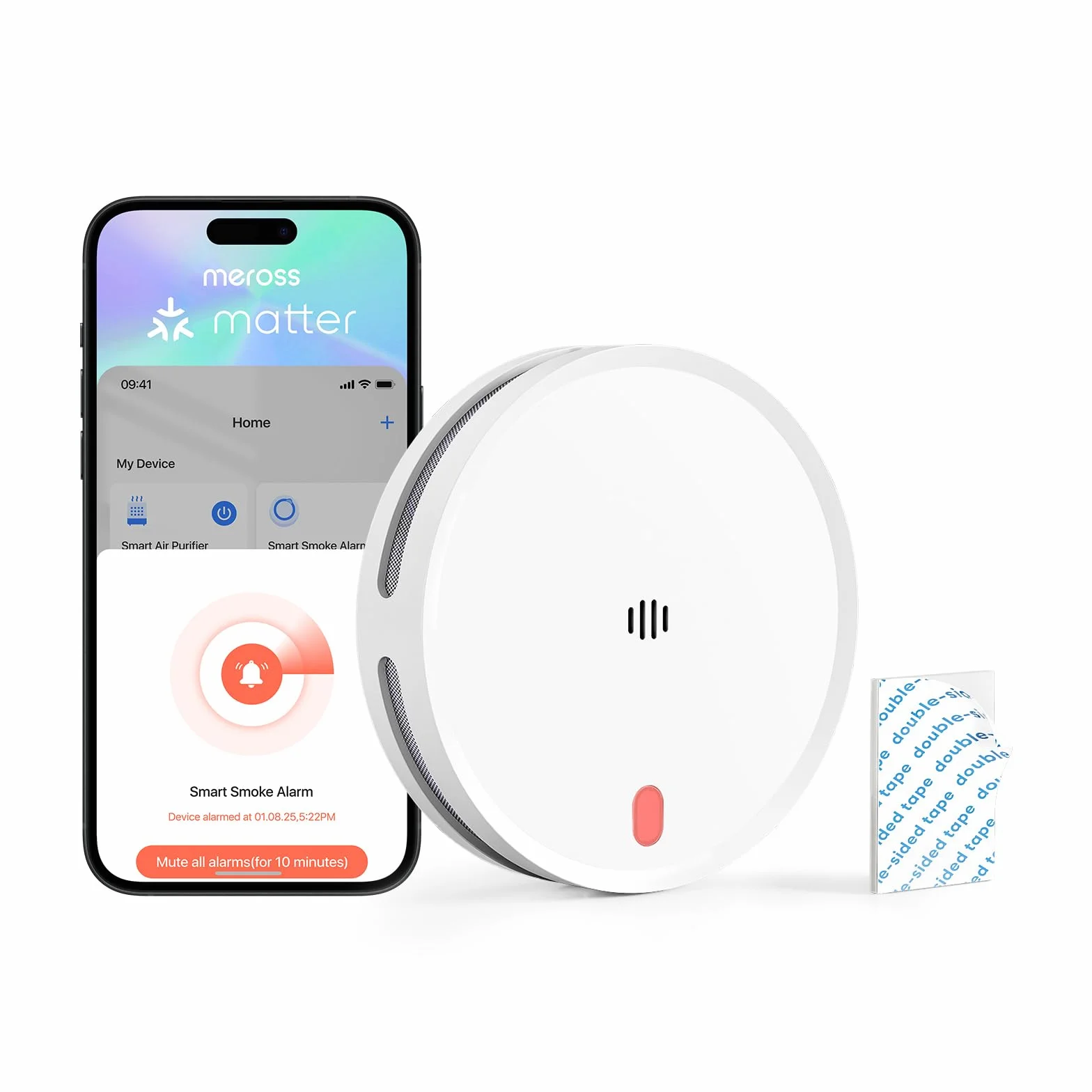 Meross Smart Detector de Humo WiFi, Alarma de Incendios con Doble Sensor Óptico, Notificación App, 33 mm, 1 Unidad