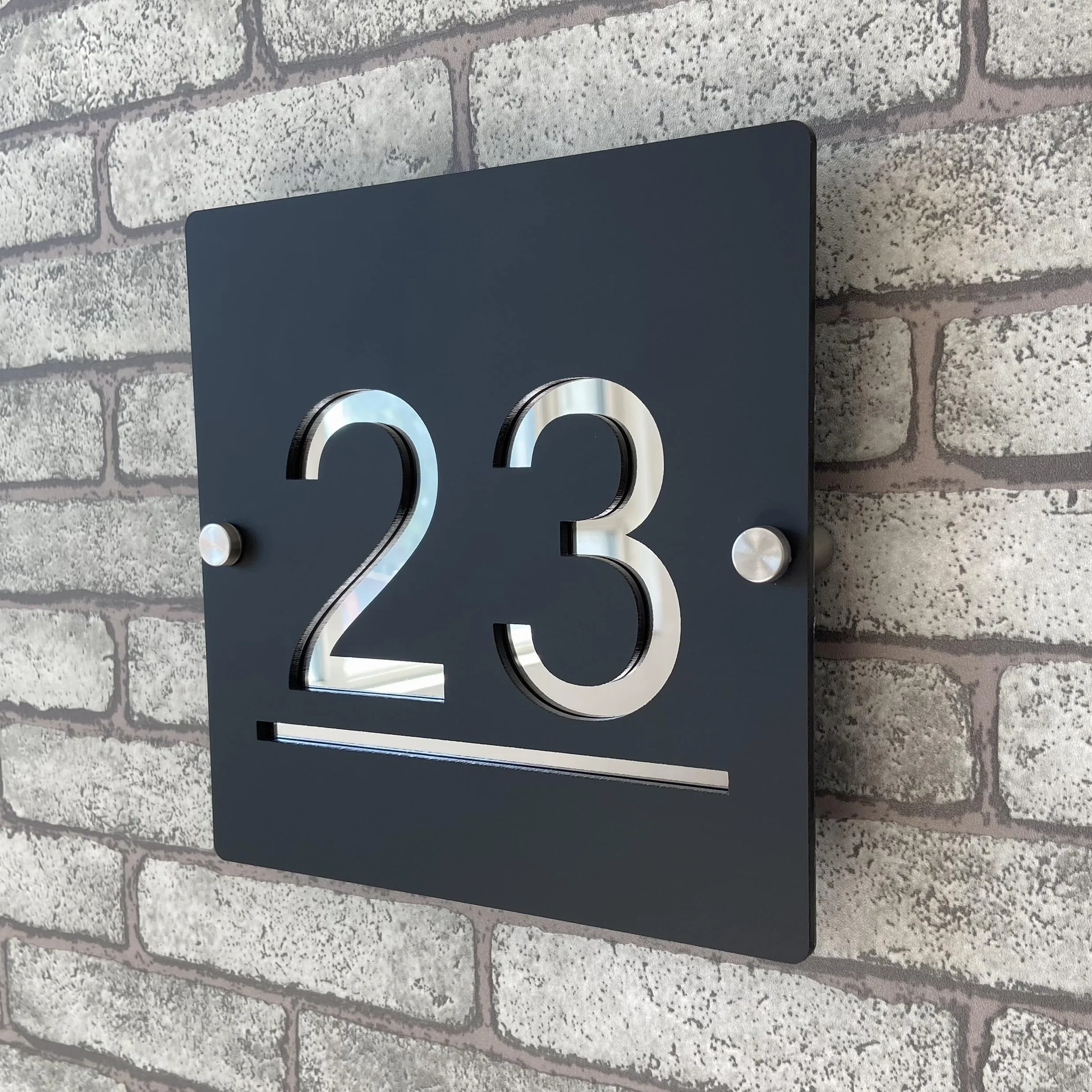 Placa de Número de Casa Personalizada 3D en Acrílico Negro y Plateado, Números Flotantes con Dirección, Placa para Puerta Interior y Exterior, Ideal para Hogar, Hotel, Apartamento, Tienda