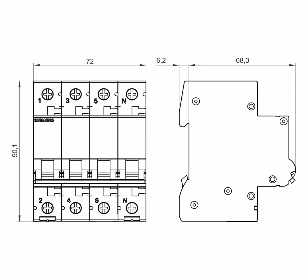 Siemens 5sl6 - Automático magnetotermico 400v 6ka 3+neutro polos b 16a