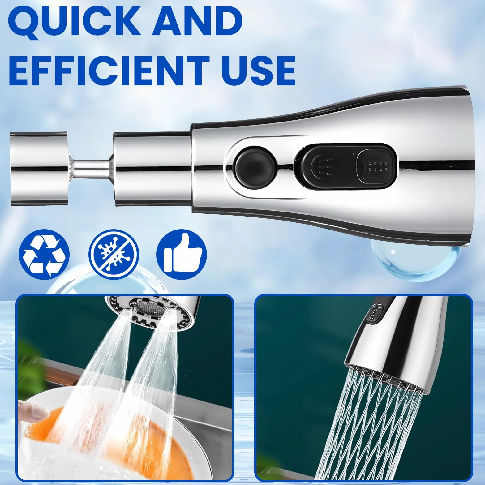 Aireador Grifo Cocina Giratorio 360°, Adaptador Universal 3 Modos Ajustable, Boquilla Anti Salpicadura