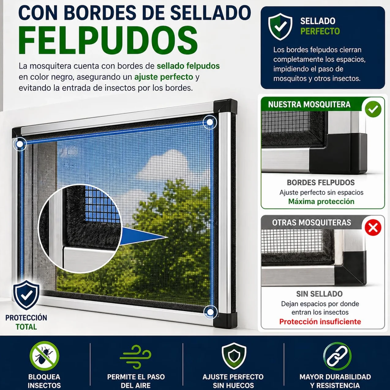 TIENDA EURASIA – Mosquitera Extensible para Ventanas | Bordes de Sellado Felpudos | Marco de Aluminio | Mosquitera Extensible | Color Blanco | Malla de Fibra de Vidrio 70 x (100-192 cm)
