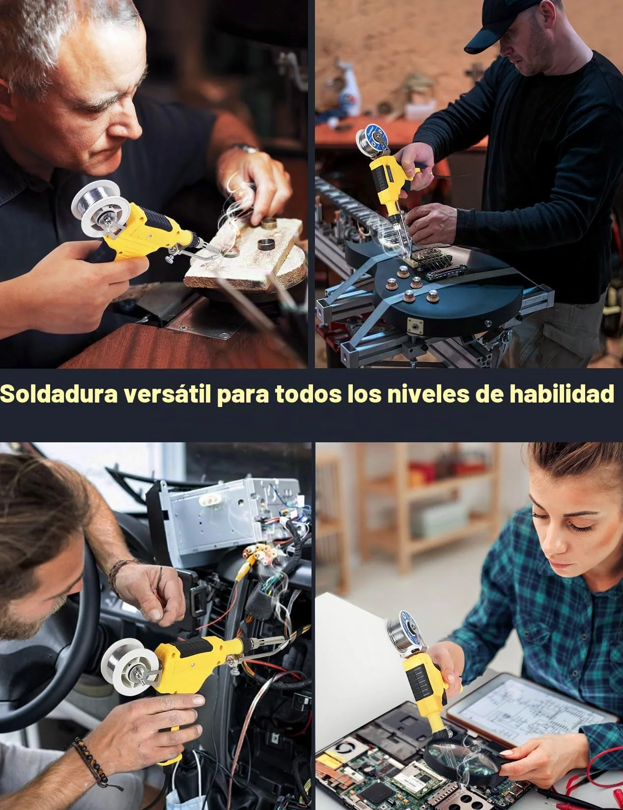 Soldador estaño, pistola de soldar de 60 W, juego de soldador automático, soldador 5 en 1 de una sola mano con desoldador estaño, alambre de estaño, 2 pinzas antiestáticas para reparación