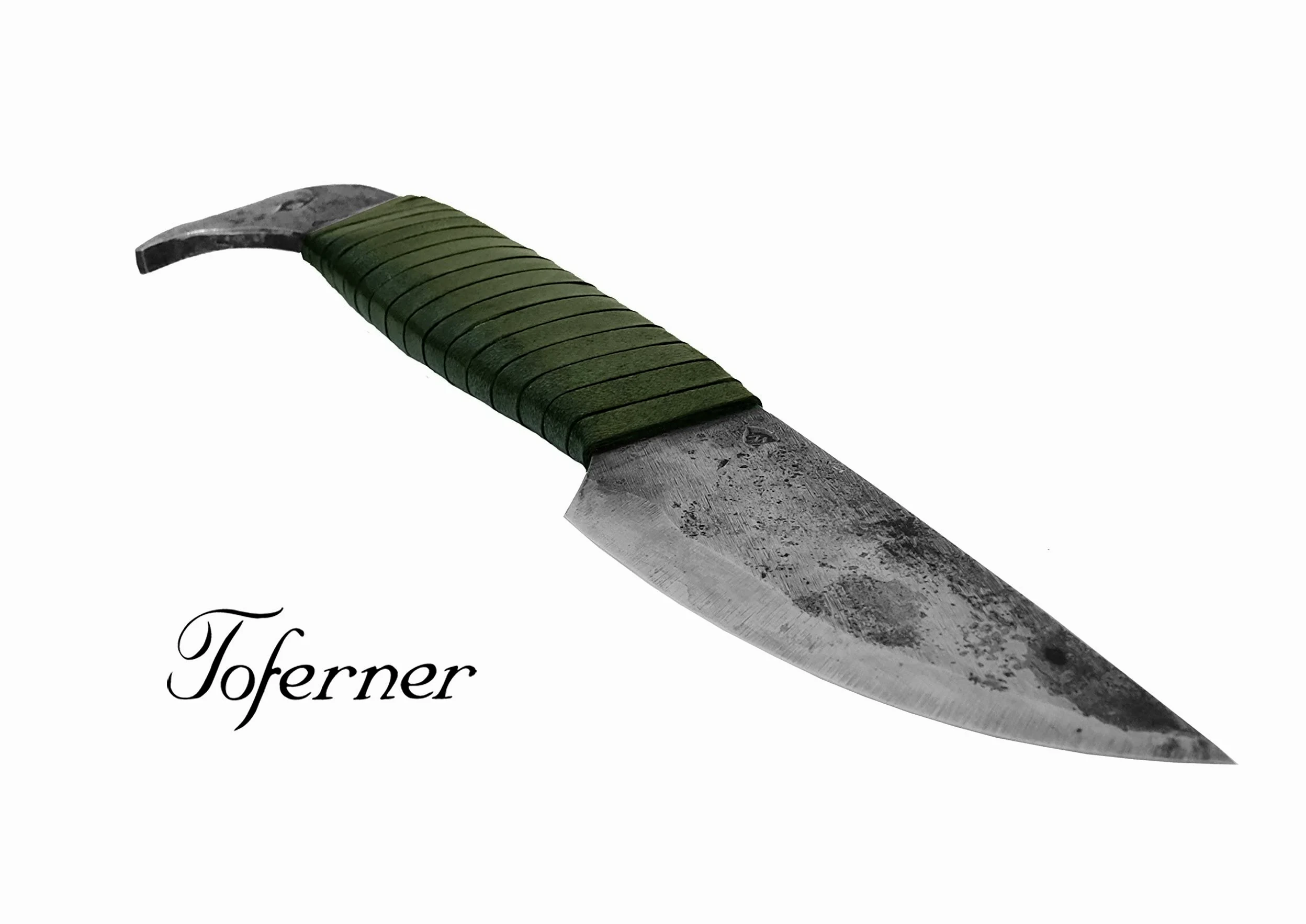 Toferner - Cuchillo de acero cabeza de pájaro - Forjado a mano y aspecto vintage - Hoja puntiaguda ultra afilada - Elegante diseño antiguo - Incluye estuche de cuero auténtico