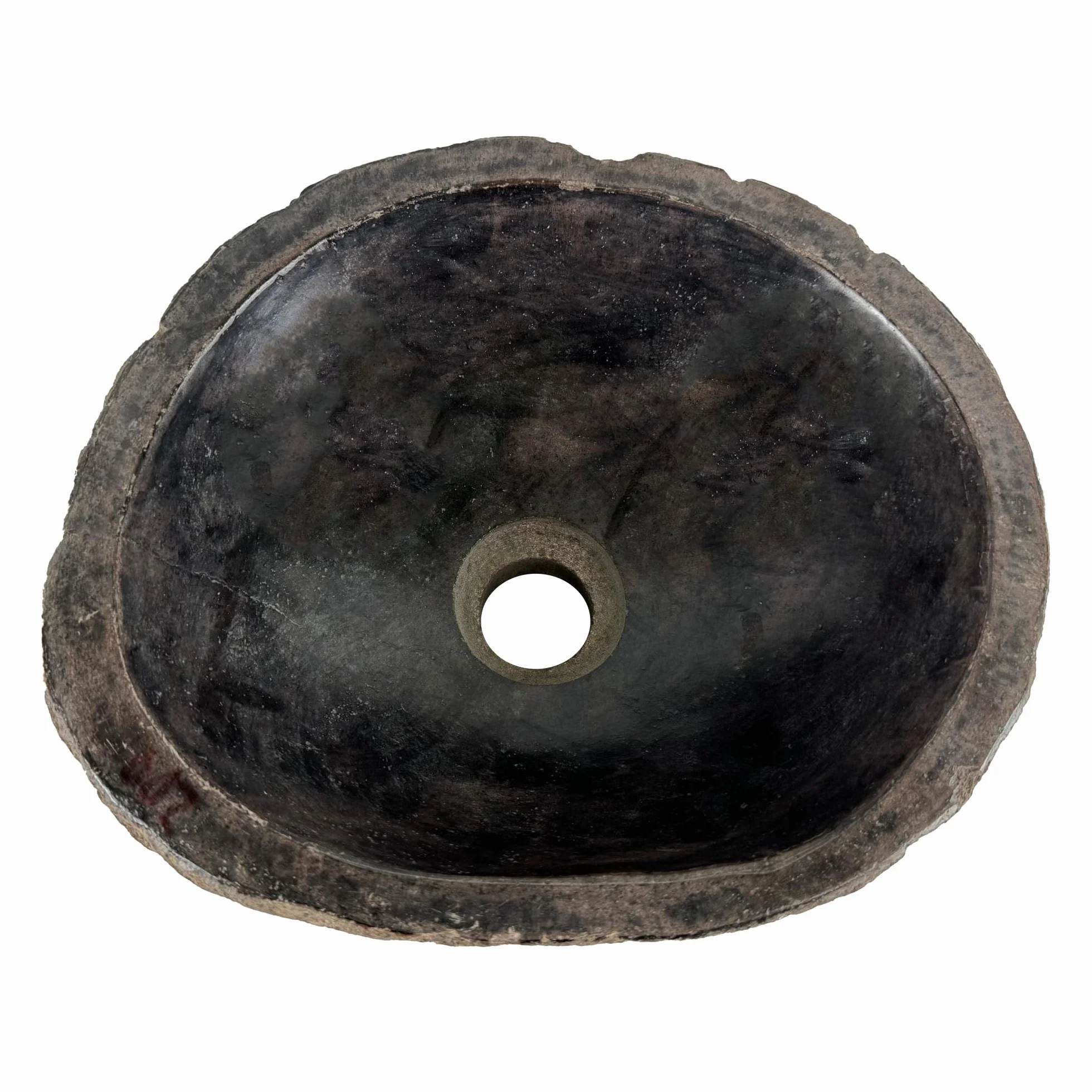 Lavabo Ovalado - Cuenca de Piedra de Río - Fregadero para baño - Forma y color únicos - Piedra Natural - Pulido y sólido (Marrón/Oxidado, 30-35x25-30cm)
