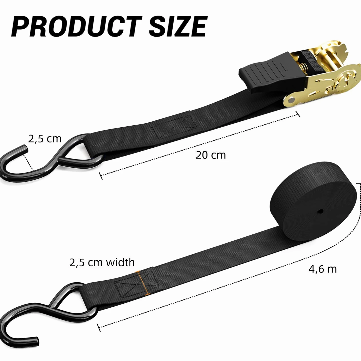 Correa para trinquete Paquete de 4, Ohuhu 4,6m Correas de tensión con trinquete cinchas de Amarre 680 kg al Rompimiento, Set de Correas de Amarre con Tensor de Trinquete con Ganchos de Acero, Negro