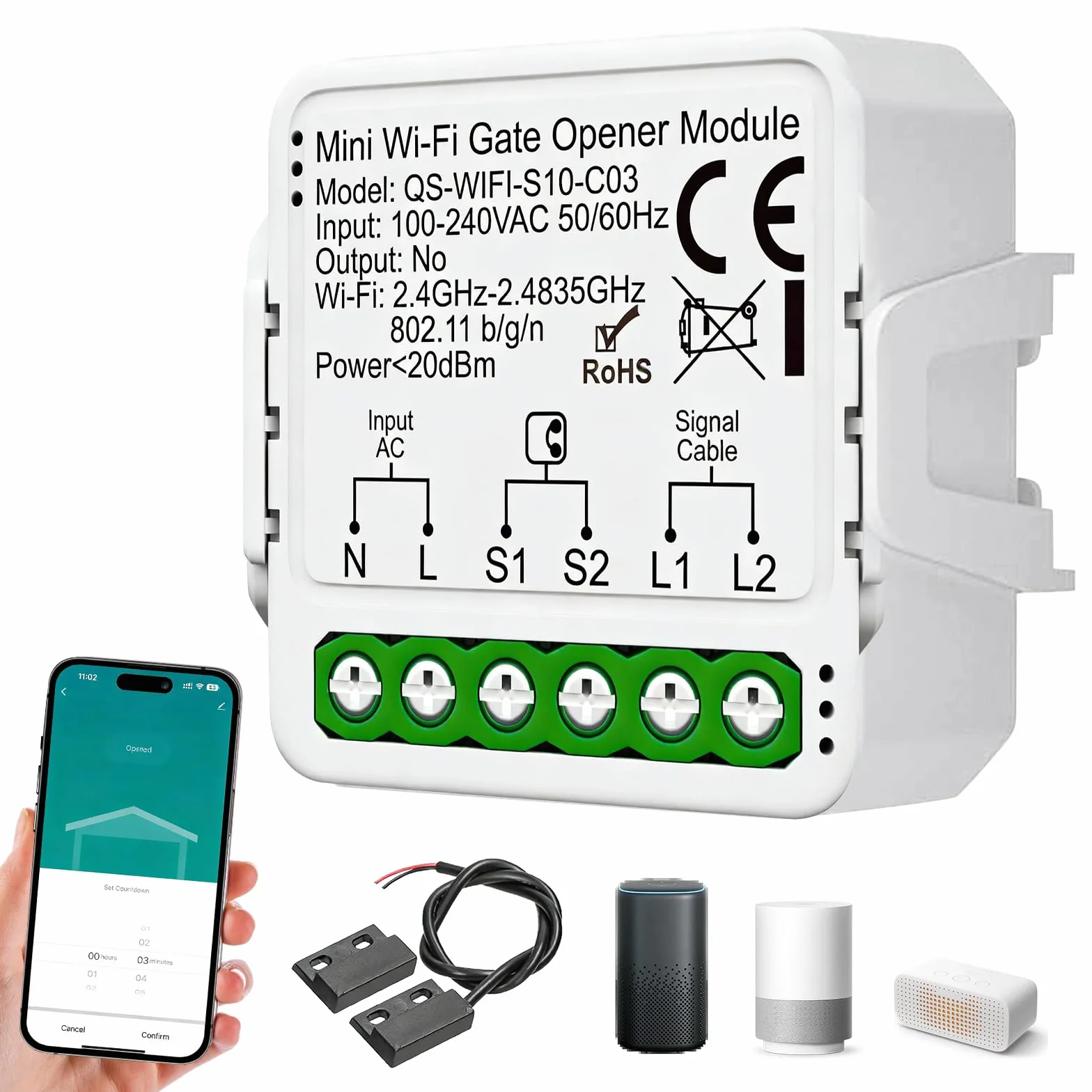 Smart Switch Garagentorsteuerung, Wilan Garagentoröffner Compatible, Ac100-240v Smart Garagentoröffner Compatible, App-Steuerung, Timer, Wilan Garage Door Opener mit Türsensor für Smart Home Szenarien