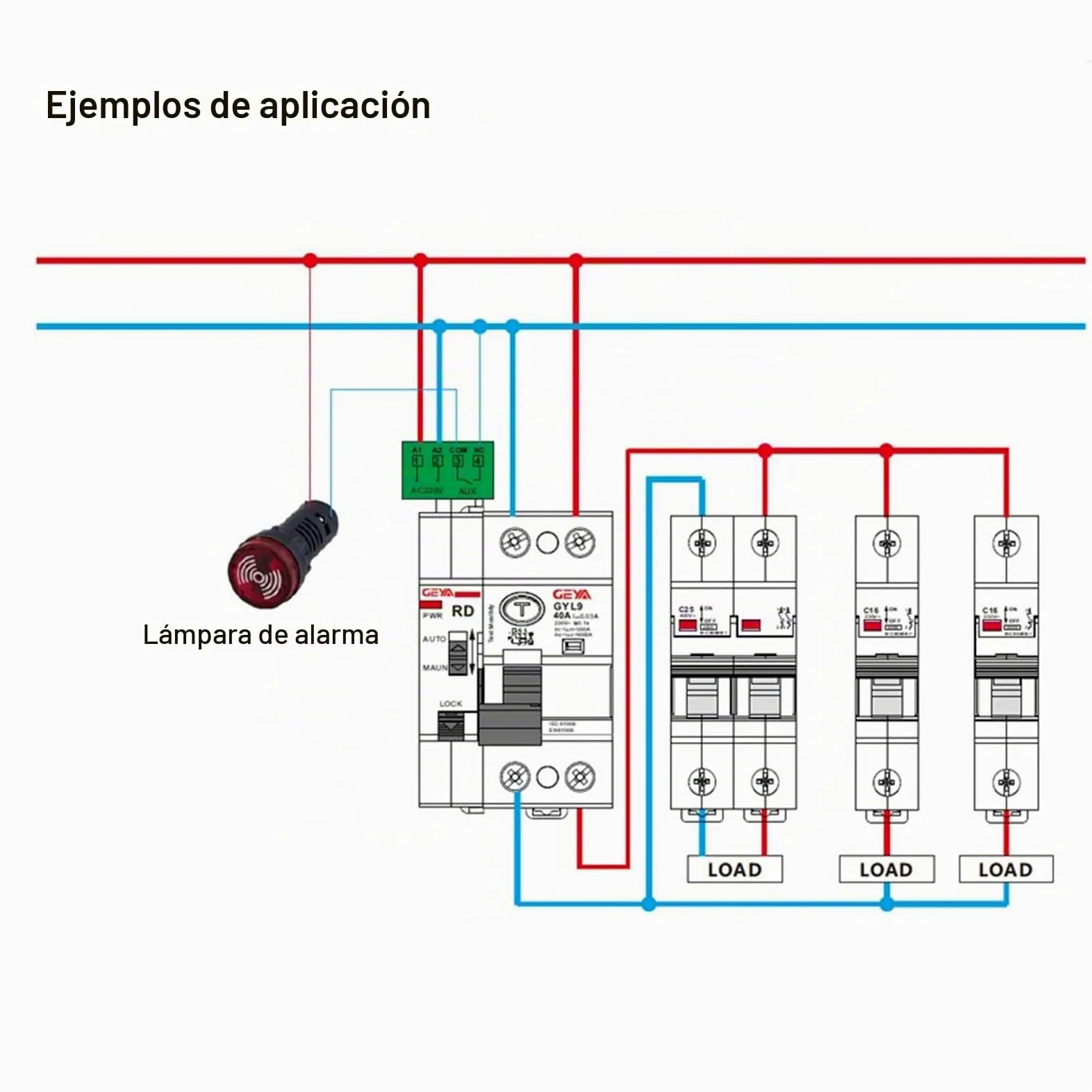 GEYA Disyuntores automáticos de fugas de reconexión RCD electromagnéticos (Reconectador AC220V+A-SI Tipo RCCB 2P-40A-30mA)