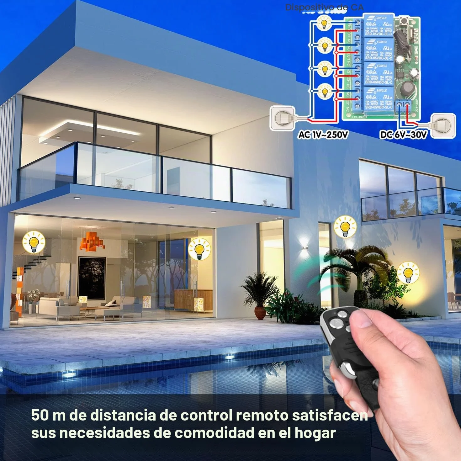 DieseRC 12V 24V 4 canales Relé inalámbrico Interruptor de control remoto DC 6-30V 433Mhz Control de radio 4CH Módulo receptor con 2 transmisores, para luces, puerta de garaje, motor, bricolaje