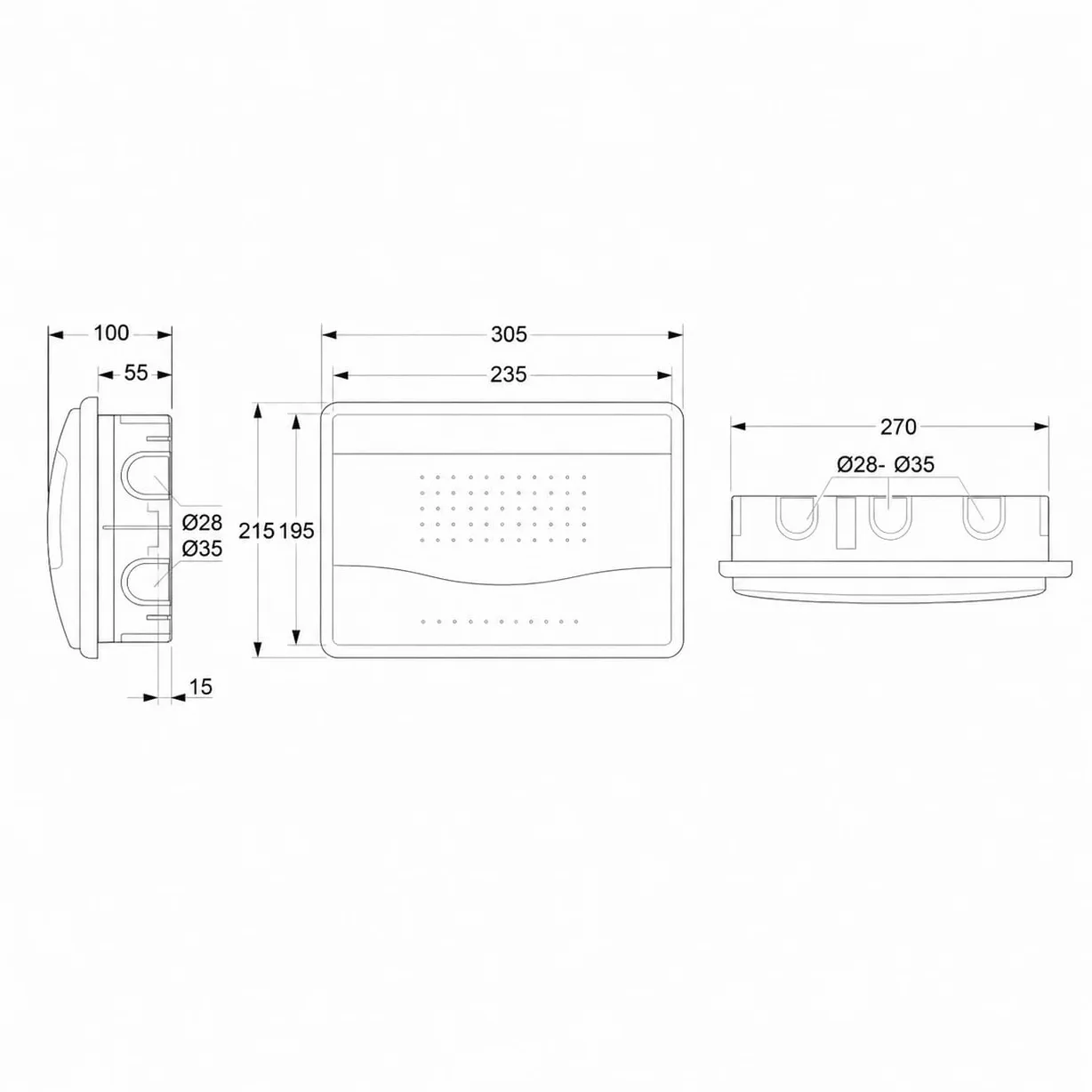 Cuadro de Distribución de Empotrar 12 Módulos 305x100x215mm con PuertaTransparente IP40 400V ABS