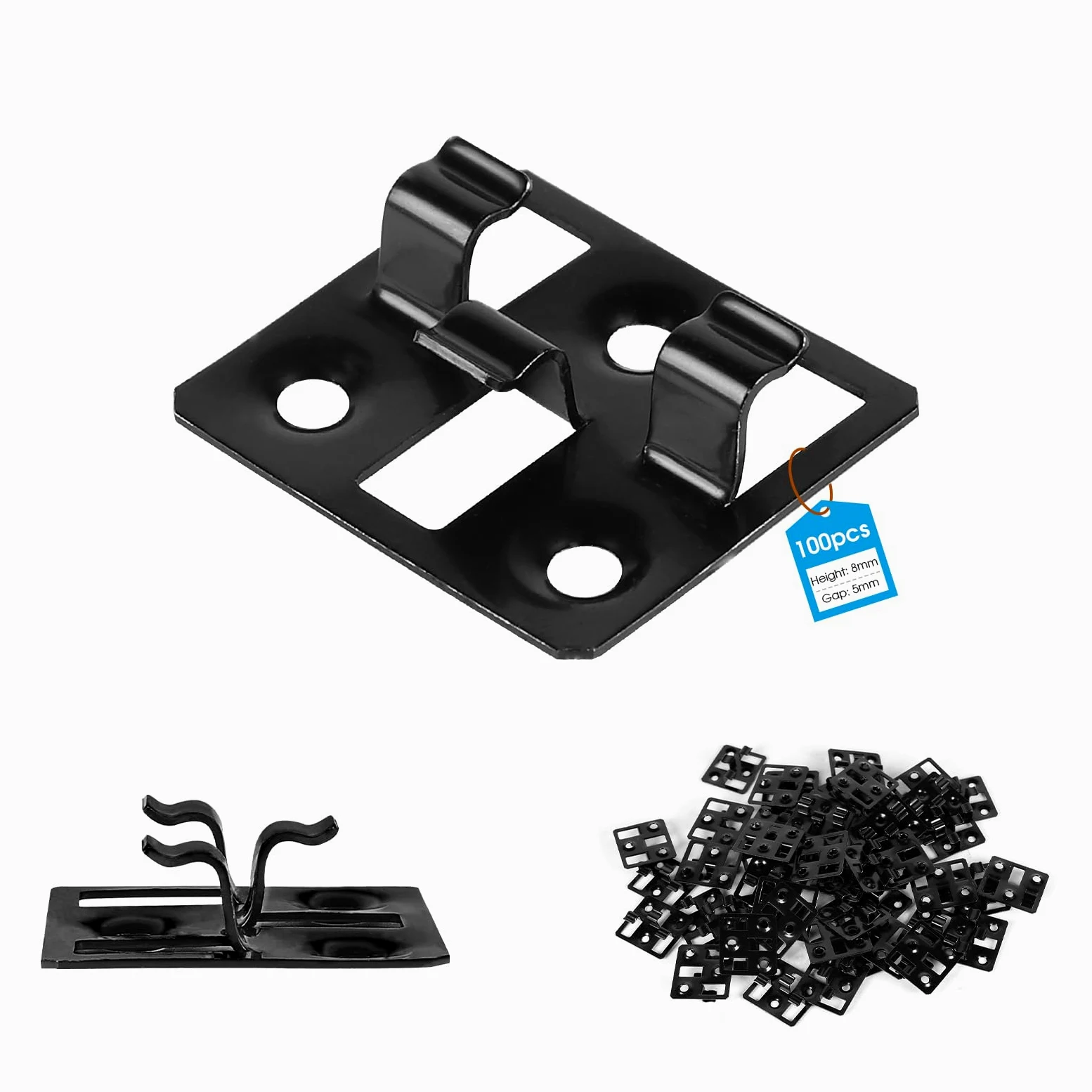 100 unidades Clips para tarimas WPC en acero inoxidable, Clips ocultos, Separadores para fijación de tarimas (Negro, Espacio 5mm, Altura 8mm)