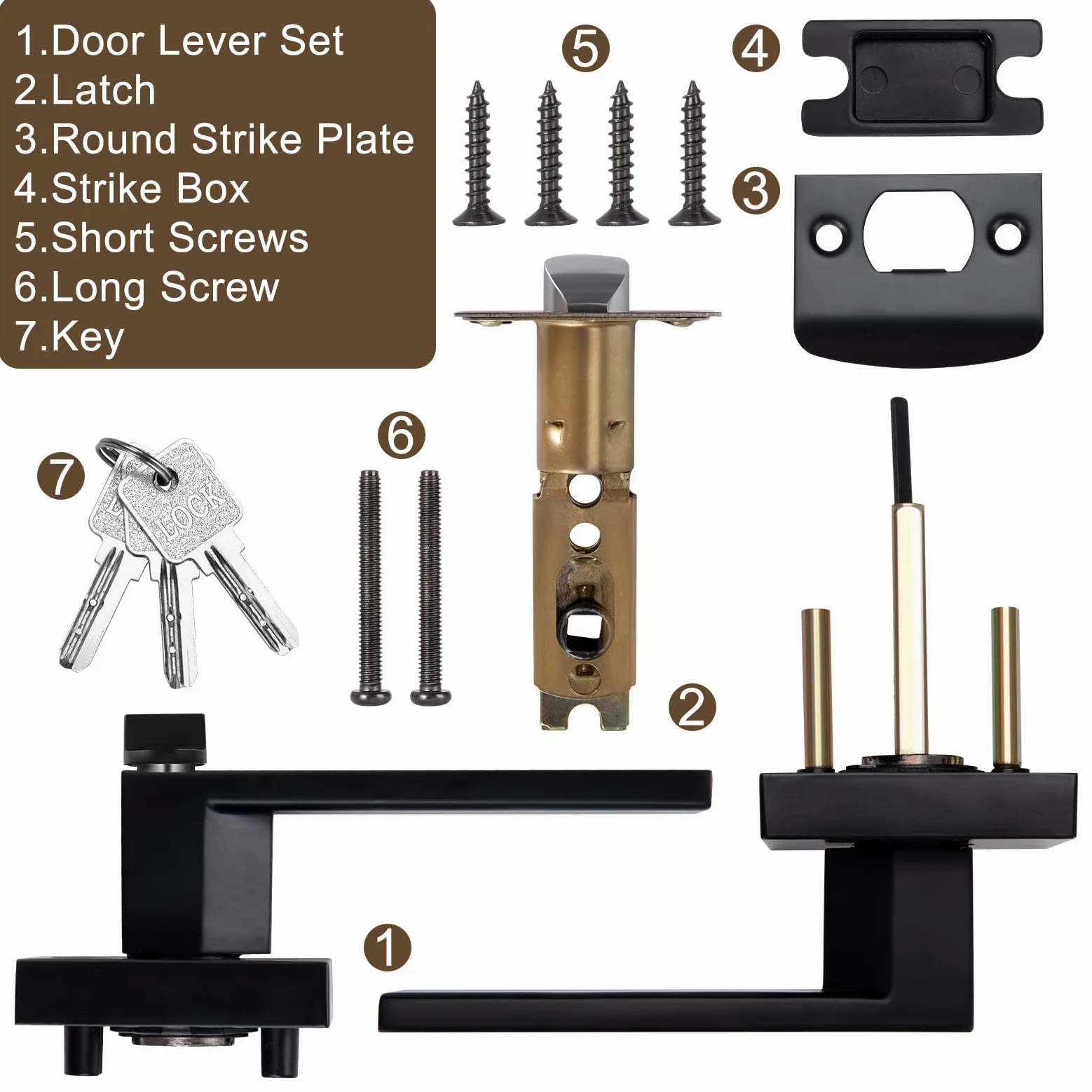 Juego de Manillas para Puerta Manija de Puerta con Cerradura y Llave Maneta Cuadrada Puerta Exterior con Llaves para Dormitorio Negro Reversible para Puertas con Apertura a la Derecha o a la Izquierd