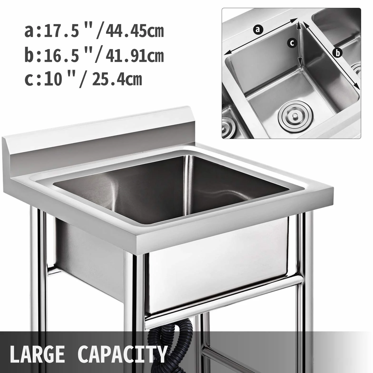 VEVOR - Fregadero de acero inoxidable para cocina, 1 bandeja para fregadero en patas de acero inoxidable antisalpicaduras, lavabo de acero inoxidable profesional para hacer la inmersión, cocina de