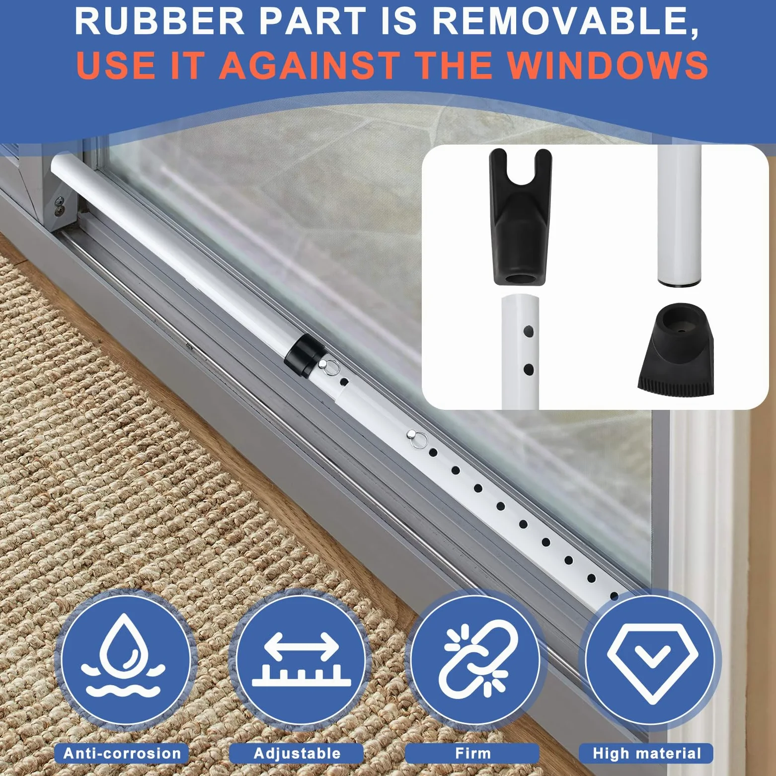 Barra de Seguridad para Puertas, Ajustable 57-125 cm, Barra Antirrobo Puerta para Puertas Correderas y Ventanas Correderas, para Pisos, Habitaciones de Hotel y Casas