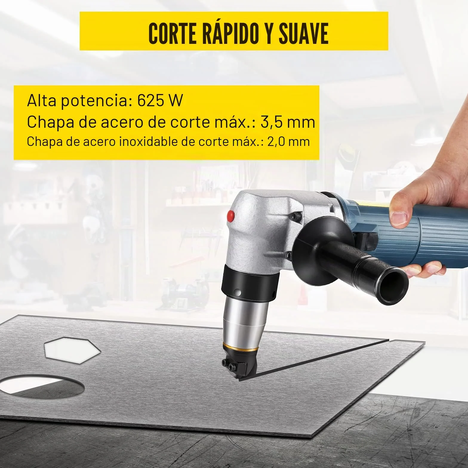VEVOR Cizalla Nibbler de Metal 4 mm 625 W Giratorio 360º Cizalla de Punzonadora Eléctrica 1000 RPM Cizalla Eléctrica de Aleación Metálica para Chapa Metálica, Acero, Cobre, Aluminio, Plástico y Vidrio