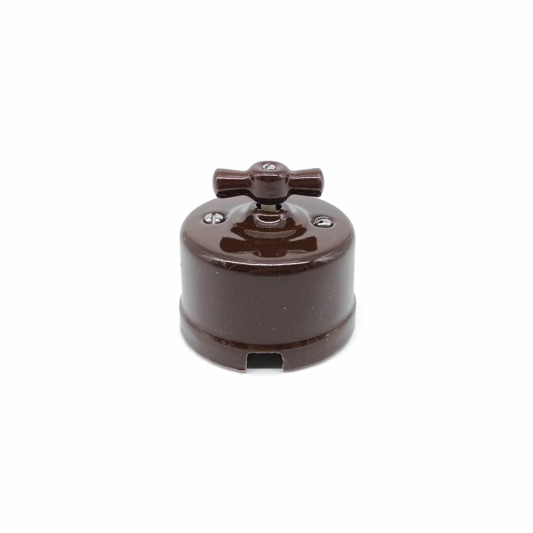Interruptor Conmutador de Superficie de Porcelana Marrón