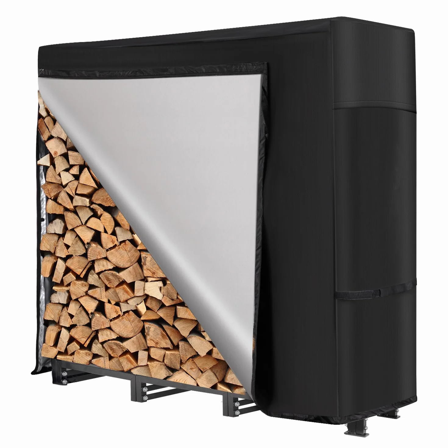 NALONE Estante de leña para exteriores con cubierta y bolsa de transporte, estante de soporte cuadrado resistente con cubierta impermeable para chimeneas, hogueras (Negro 4FT)