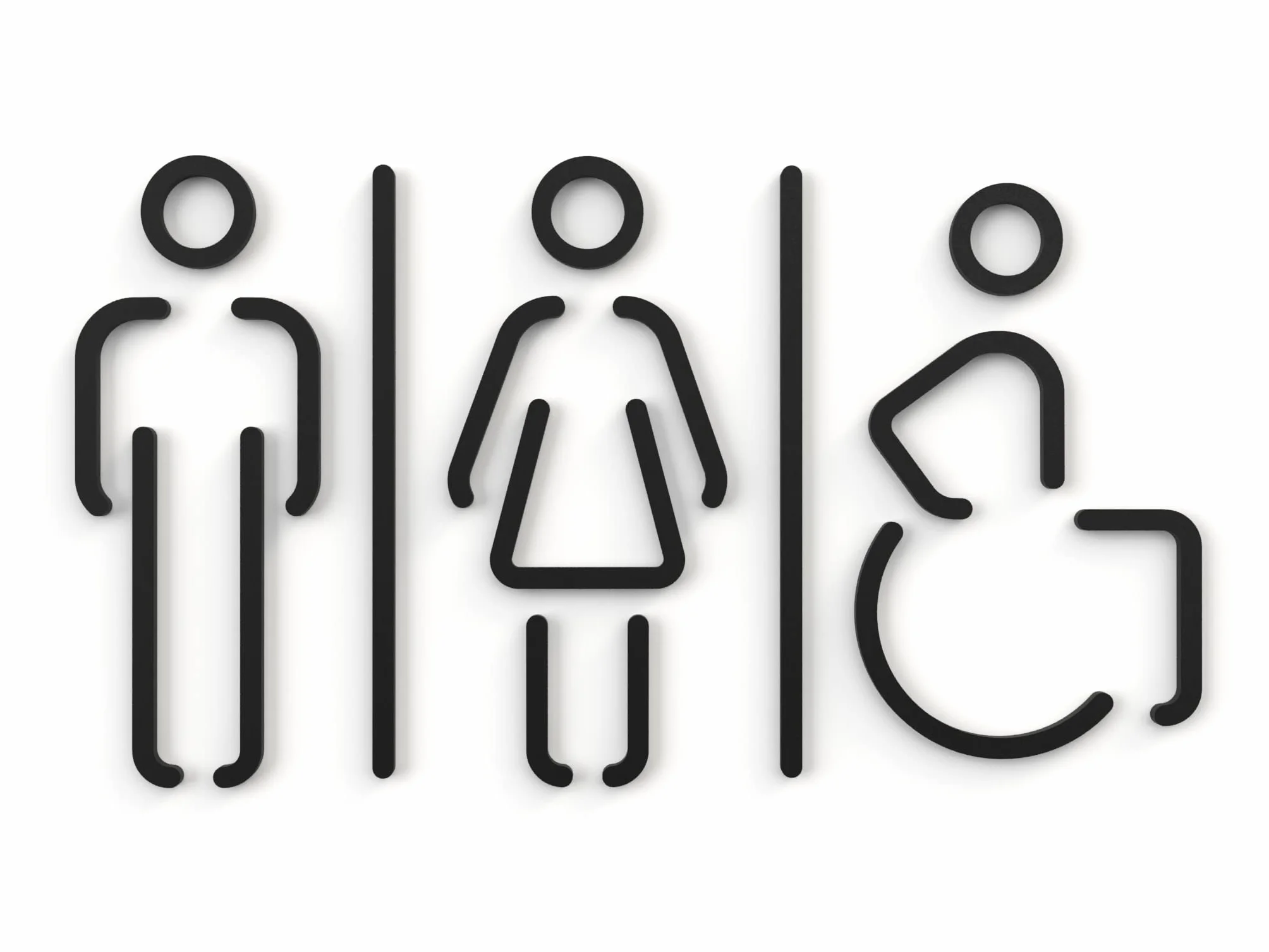 Signs – Pictogramas en relieve, pegatinas, símbolos baño hombre mujer discapacitados (15 cm) – Señales de inodoro SA151 (1 hombre + 1 mujer + 1 discapacitado, negro)
