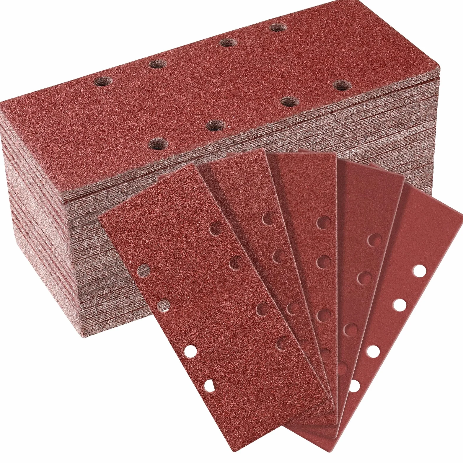 Lijas para Lijadora 93x230mm 50 Piezas 40/60/80/120/240 Grano Rectangulares 8 Agujeros Papel de Lija