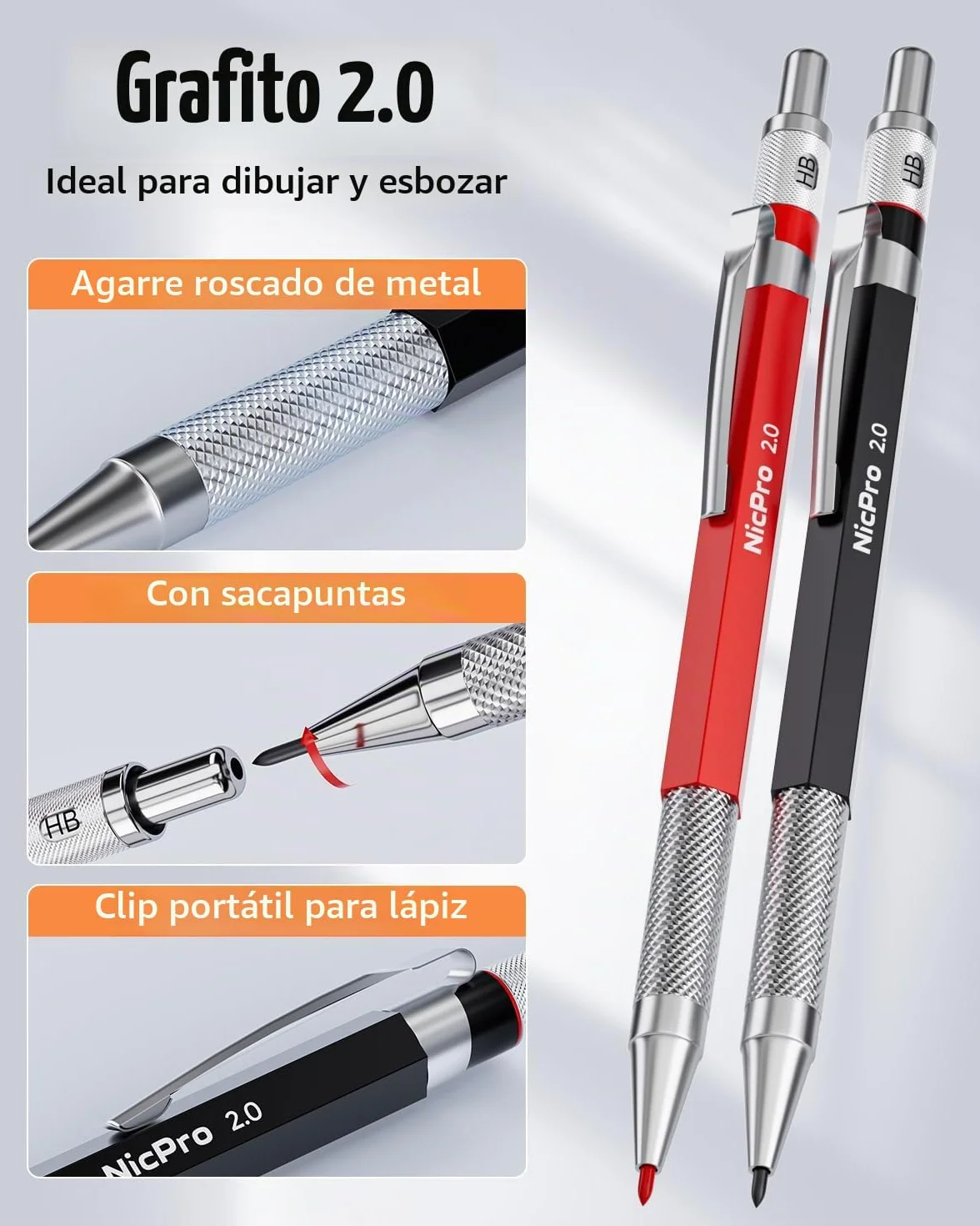 Nicpro 15 Piezas Lápices de Carpintero con Sacapuntas y Estuche, Lápices Mecánico con 40 Recambios, Perforadora Central Automática y Herramienta de Trazado Carburo, Portaminas Resistentes