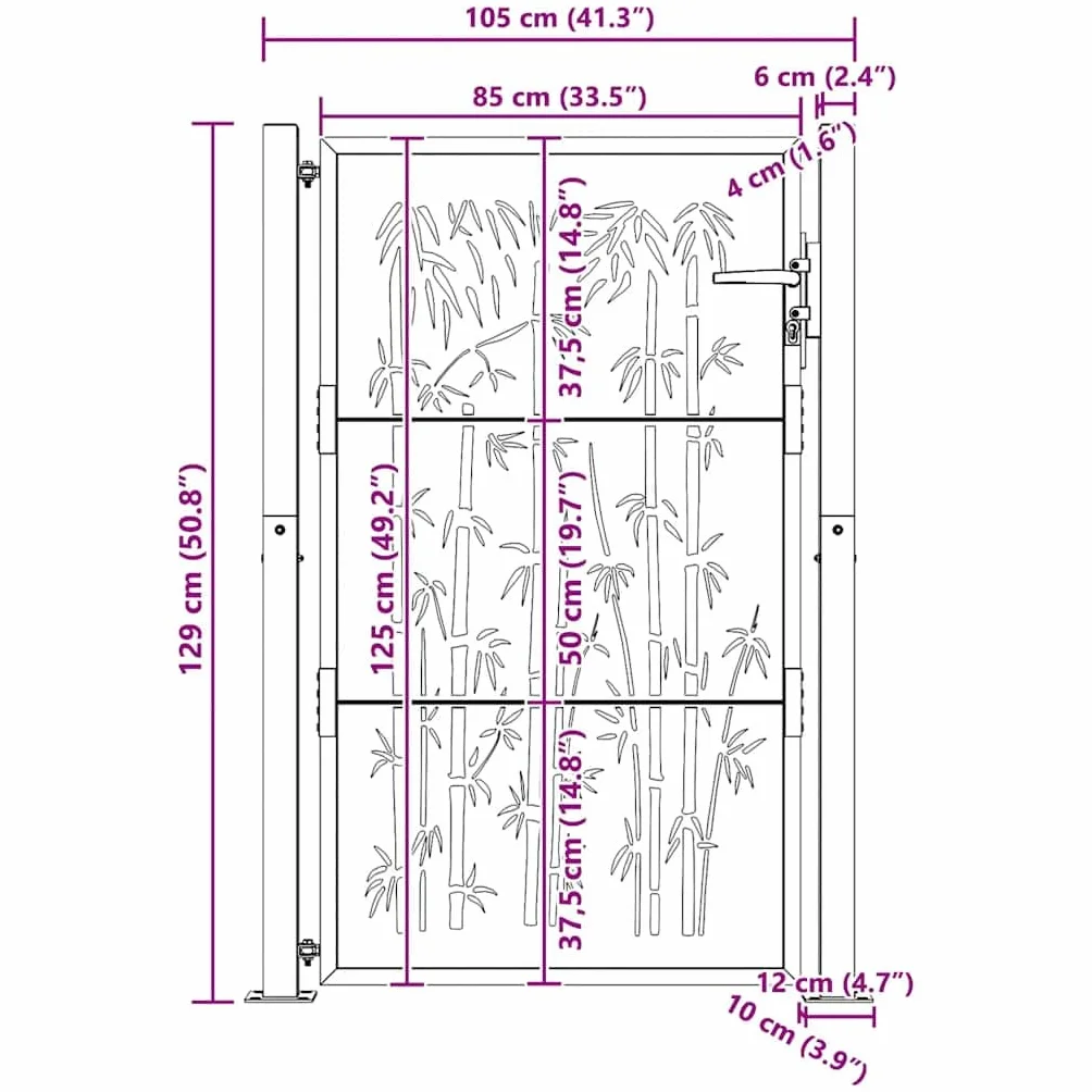 vidaXL Puerta de jardín Acero corten diseño bambú 100x125 cm, Puerta de Valla, Puerta de Exterior, Puerta de Metal, Puerta de Seguridad