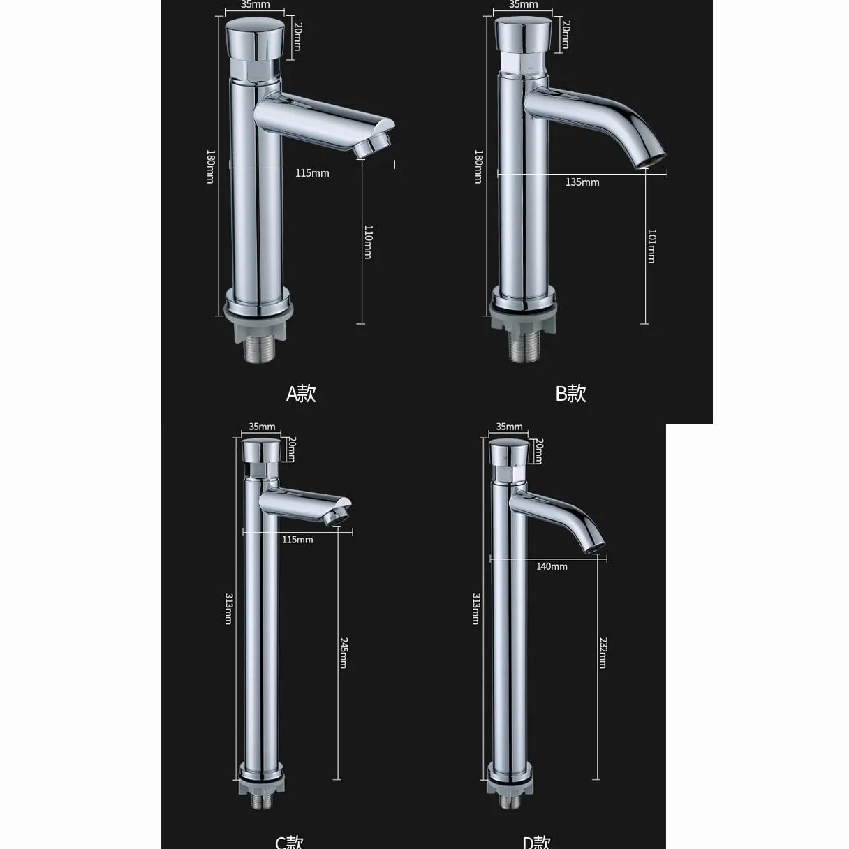 Grifo ahorrador de agua plateado dosificador cierre automático temporizador público botón cocina baño hotel