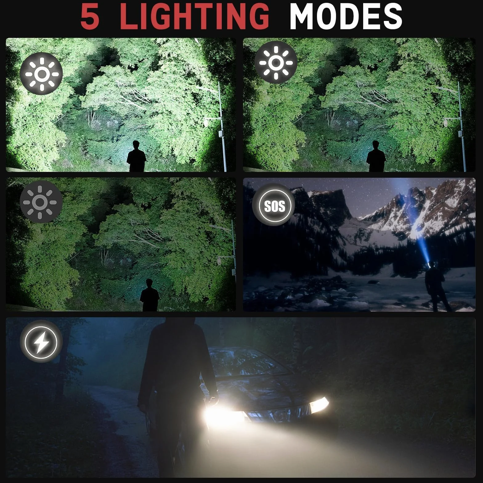 2 Piezas Linternas LED Alta Potencia 30000 Lúmenes, Recargable USB Táctica Militar XHP70.2 Con Zoom y COB, IPX67 Impermeable 5 Modos Portátil