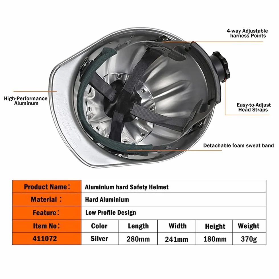 Casco de Seguridad, Casco de Aluminio Casco Protector Ajustable El Refuerzo de aleación de Aluminio en la Parte Superior es más Seguro y eficaz para Evitar pinchazos