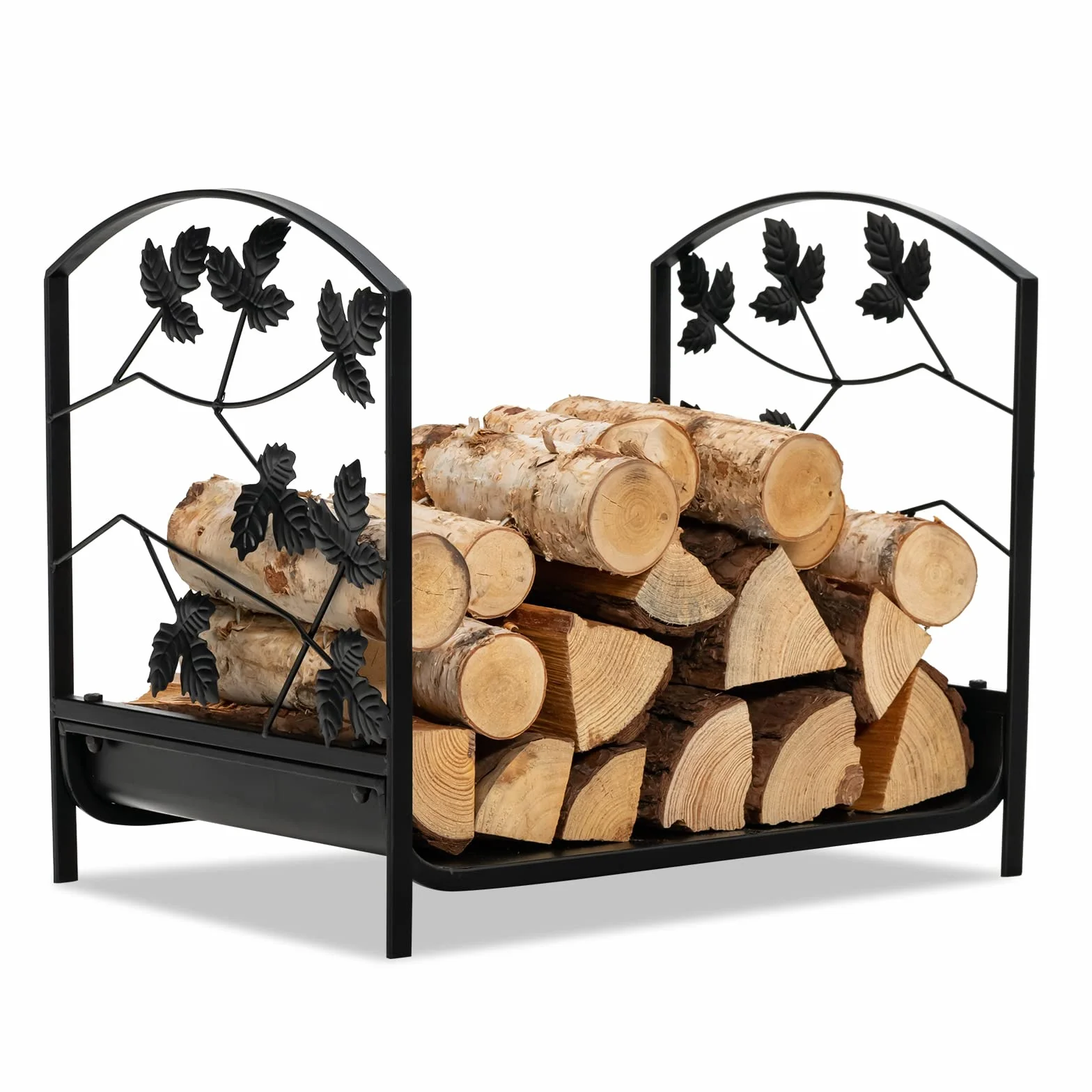 GYMAX Estantería para Leña de Metal, 48 x 34 x 41 cm, Soporte para Leña, Soporte para Leña para Interior y Exterior, Color Negro