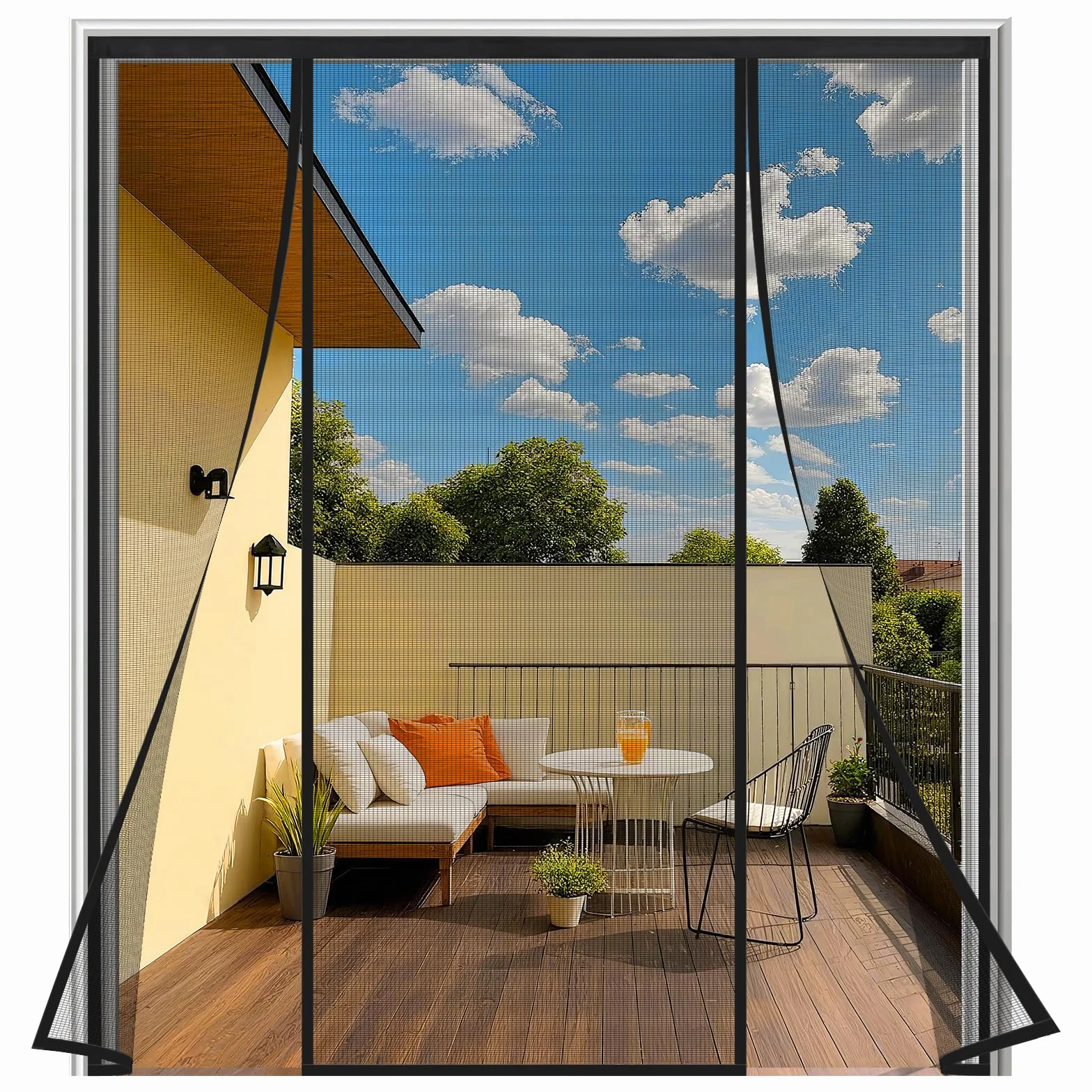 Mosquitera Puerta Magnética 160x220 cm Negro, Translucida con Doble Apertura Lateral, Cortina Antimosquitos Se Cierra Automáticamente, para Puerta Doble Balcón Patio Exterior