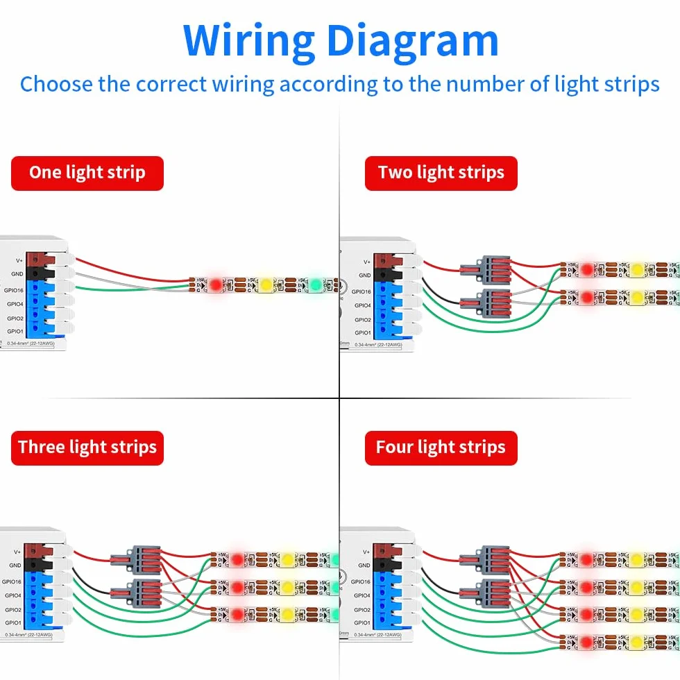 Controlador LED WiFi 4 vías ESP32 WLED Compatible Alexa Google Home Tiras LED RGB 5-24V 15A GL-C-017WL-D